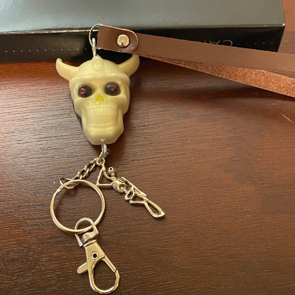 White Skull Keychain with Leather Strap